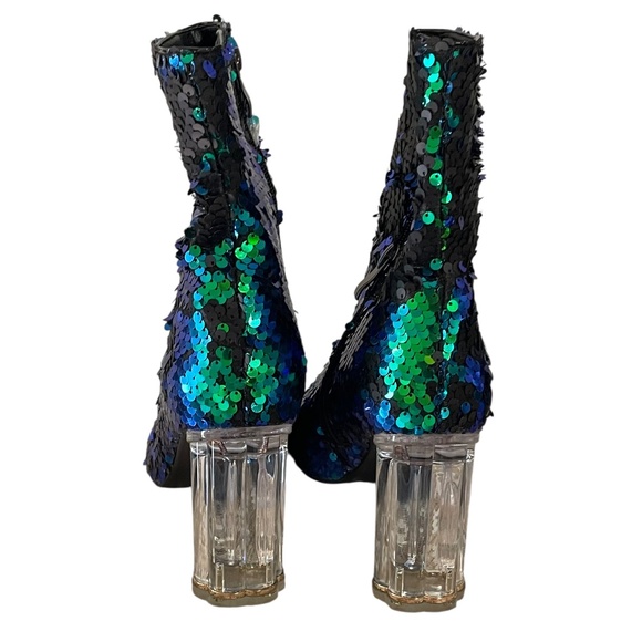 Mermaid Sequin Clear Block Heel Ankle Boots Size 7.5 - Picture 6 of 11